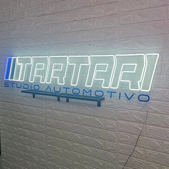 clean modern custom neon sign for detailing shop