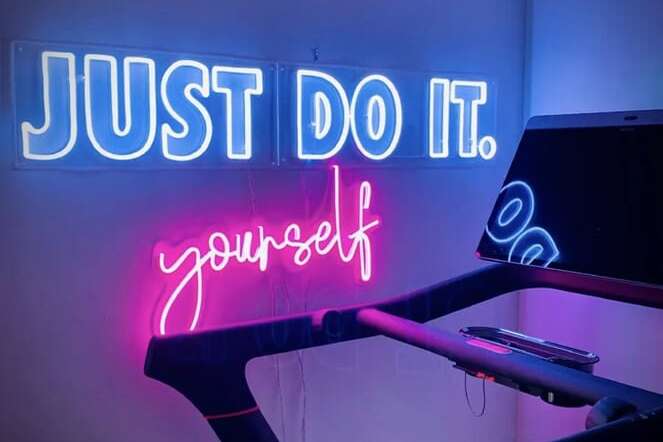 colorful small neon sign for home gym setup