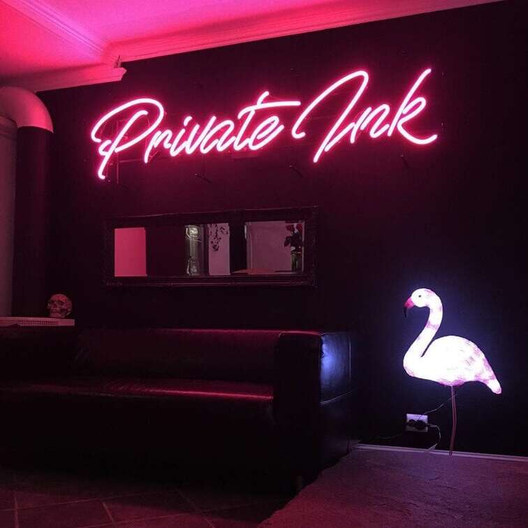 pink color tattoo shop custom neon sign