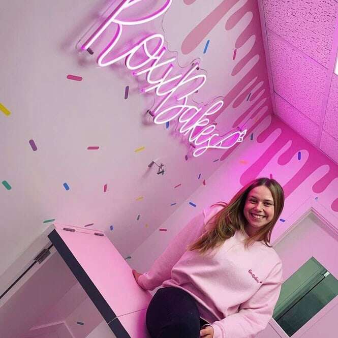 pink custom led neon sign for bakery with standoffs