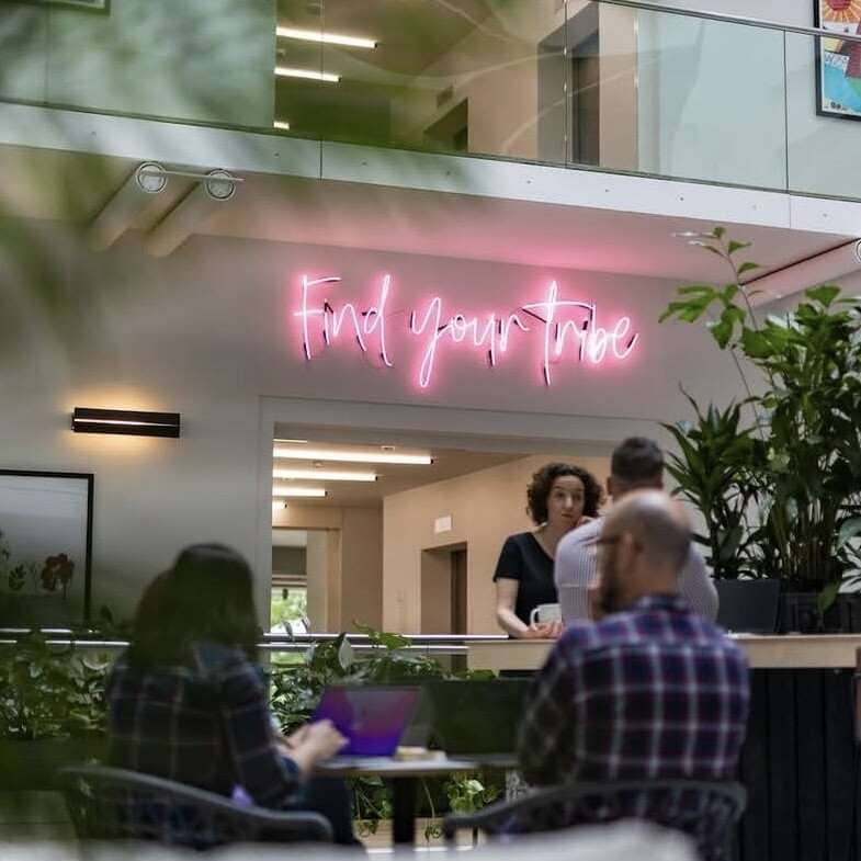 pink glass neon sign for shareworking space