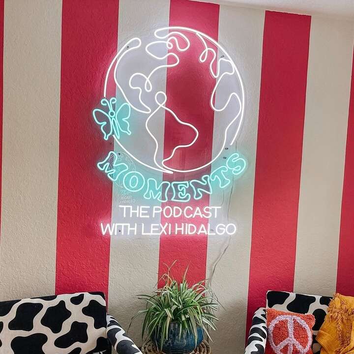 podcast talkshow stream setup custom neon sign with logo
