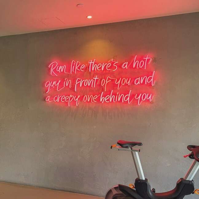 red vintage glass neon sign for fitness room