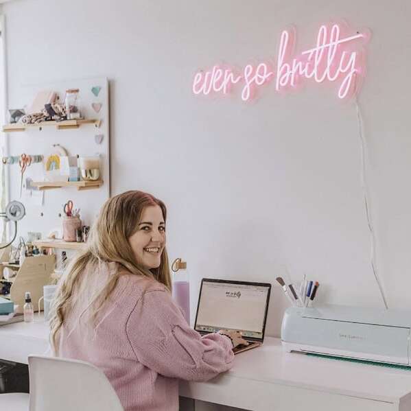 soft pink custom neon sign for woman work space, office and she shed