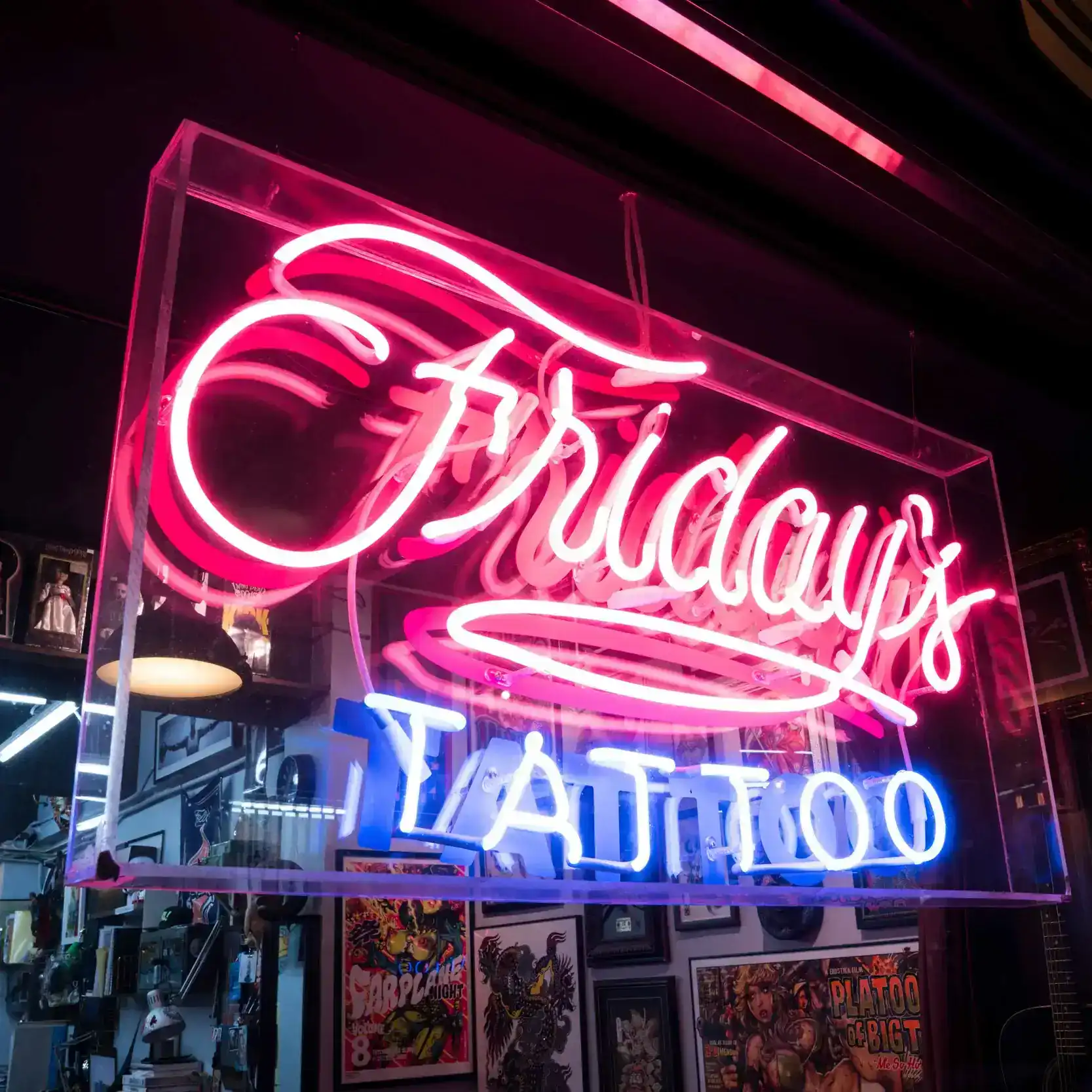 window glass neon sign for tattoo shop