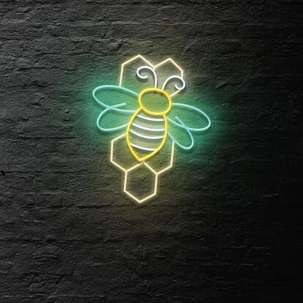 Bee and Honeycomb Neon Sign green and yellow neon sign
