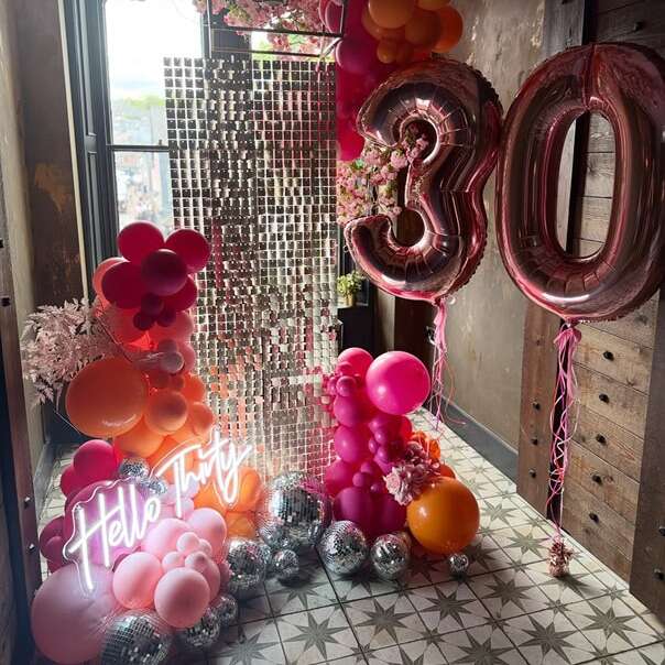 birthday led neon sign with balloon decor