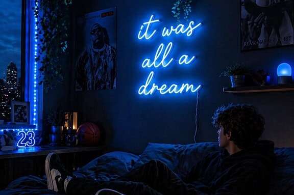 blue bedroom decor neon sign teen room neon sign