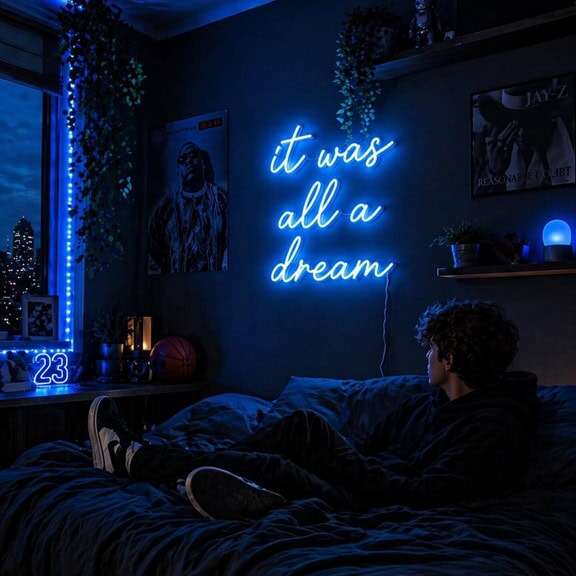 blue bedroom decor neon sign teen room neon sign