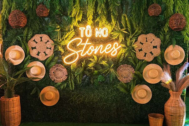 custom neon sign photo backdrop great for influencer photoshoot