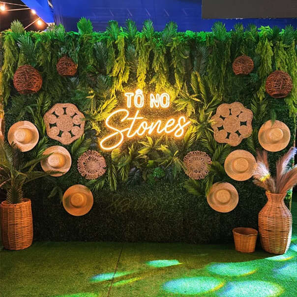 custom neon sign photo backdrop great for influencer photoshoot