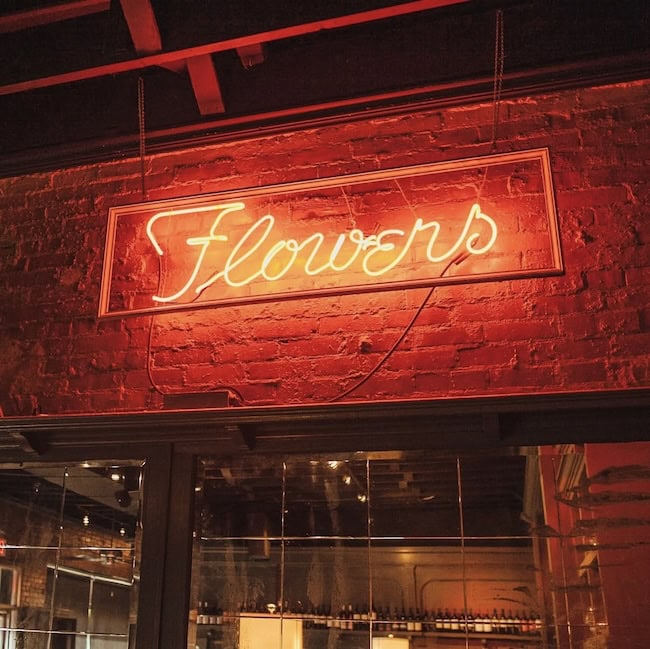 flowers vintage restaurant neon sign in Cheever’s Cafe in Oklahoma