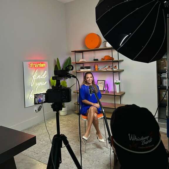 glass neon sign for video setup