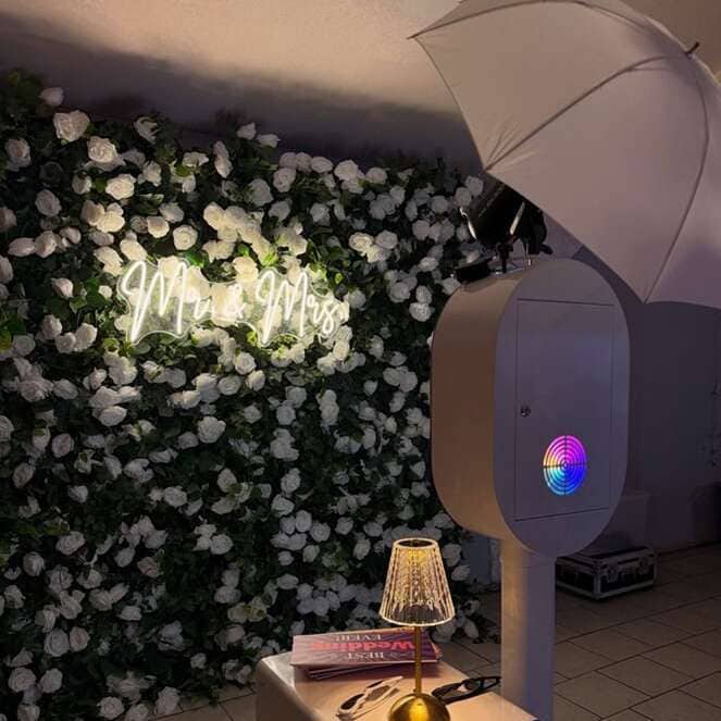 led neon sign on faux green wall for photo shoot photography studio