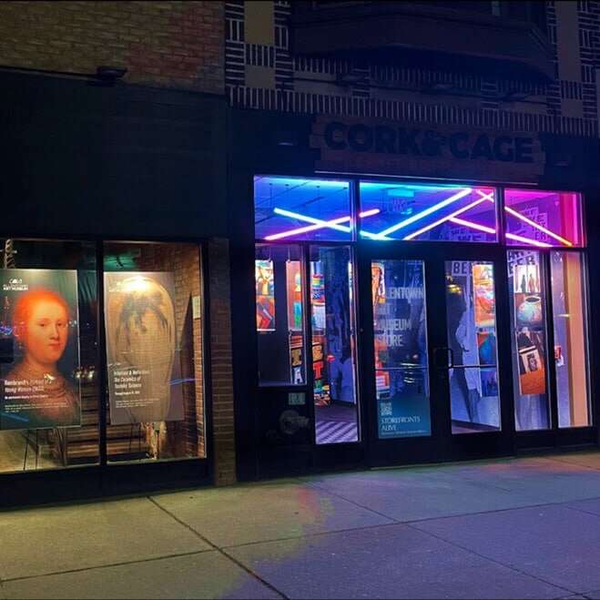 multiple neon tube lamps for gallery decor