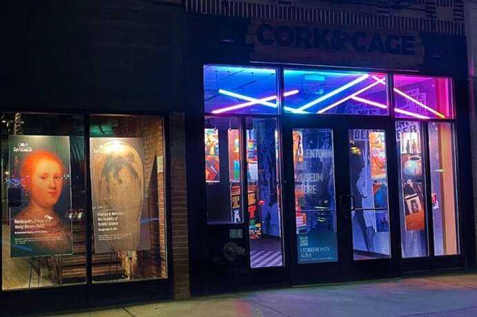 multiple neon tube lamps for gallery decor