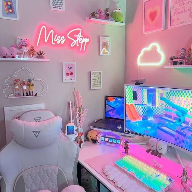 pink custom neon sign for twitch streaming game room