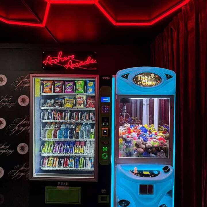 small glass neon sign for arcade decor