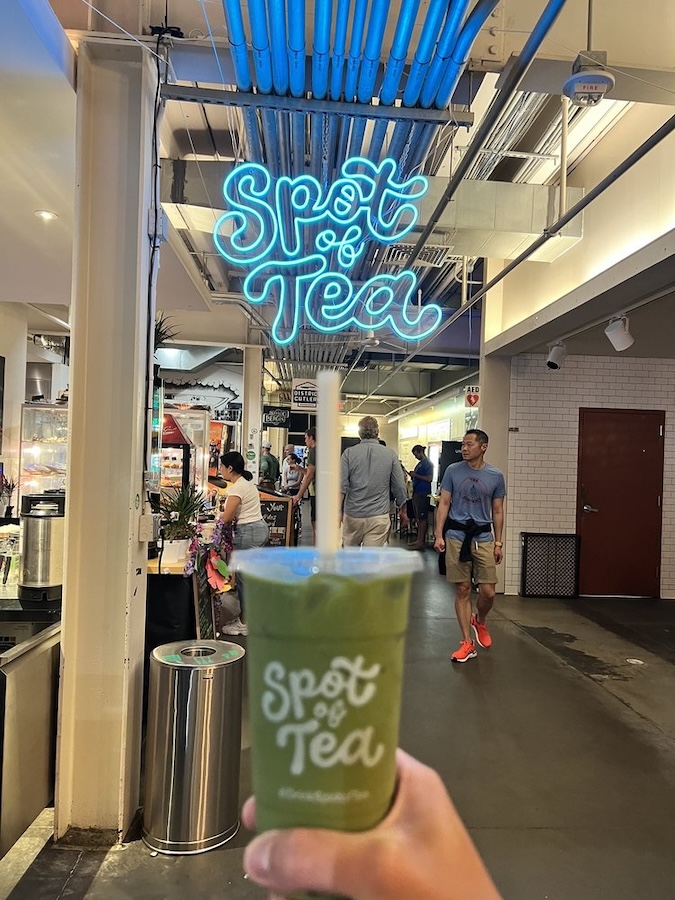 spot of tea cafe neon sign in Washington