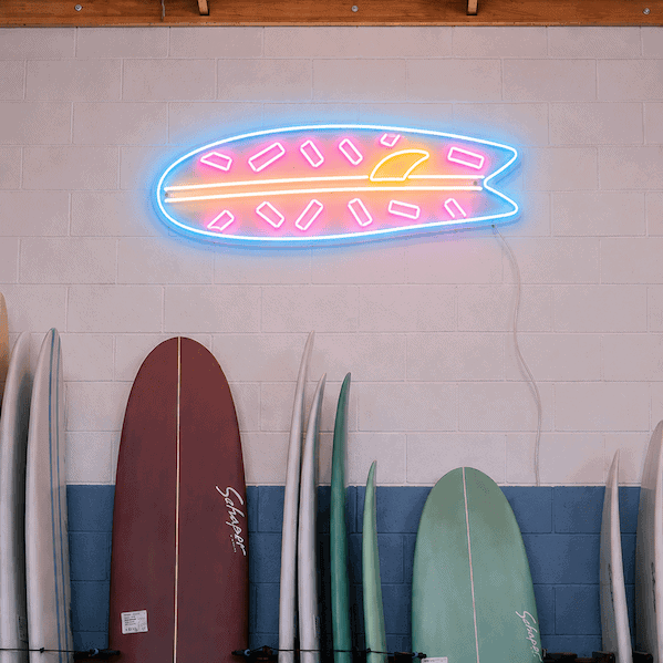 surfbaord surfing shop business neon sign