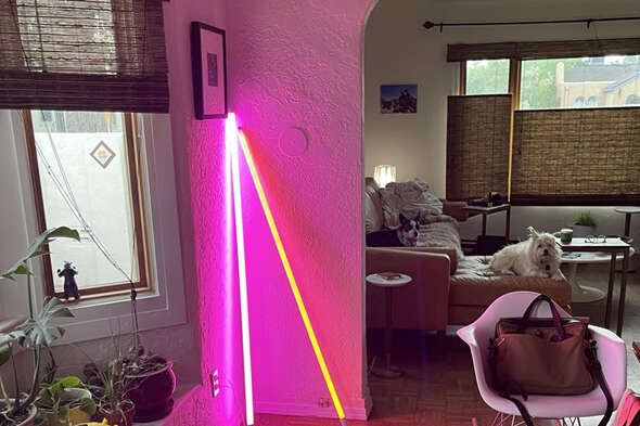 tubelamp stand in a corner for living room