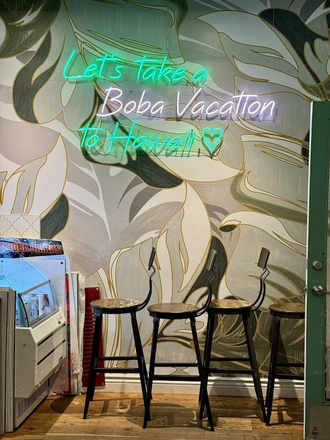 Let’s take a Boba Vacation to Hawaii neon signs in San Francisco