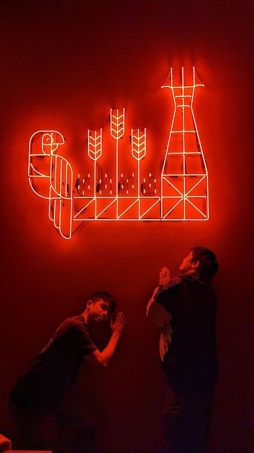 geometric neon signs depicting San Francisco landmarks