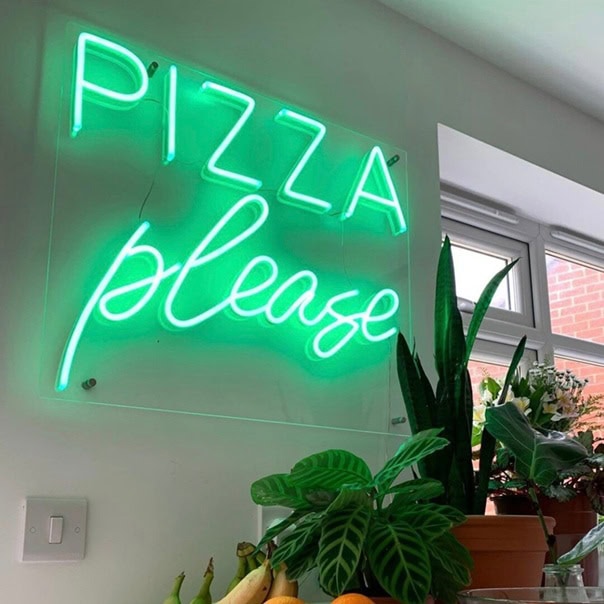 Green Pizza Please neon sign for a home kitchen