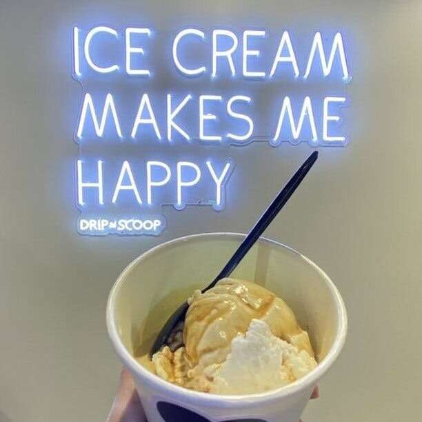 Ice Cream Makes Me Happy led neon sign with a cup of ice cream