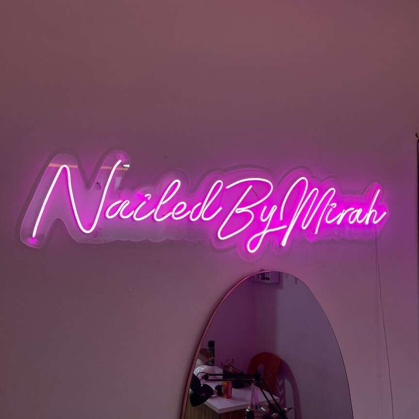 Personalized nail salon logo neon sign in pink