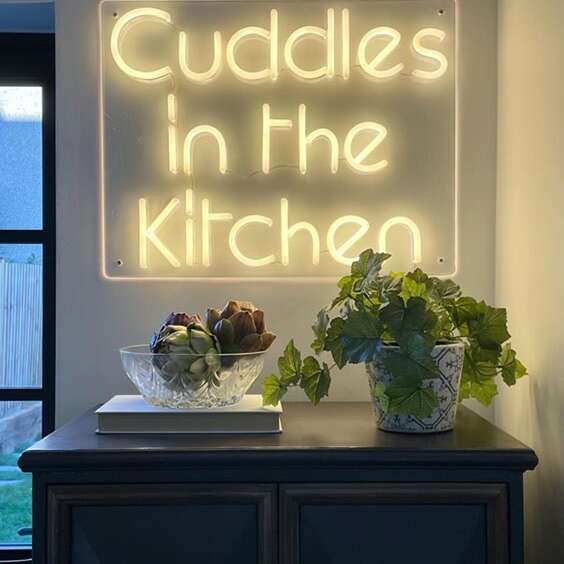 Warm white kitchen neon sign with rounded lettering