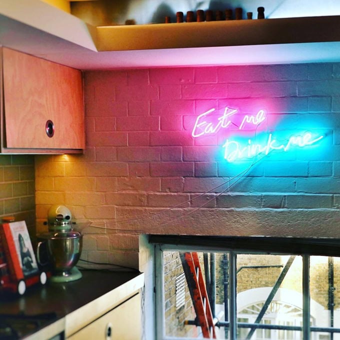 glass Pink and blue custom neon sign for kitchen wall decor