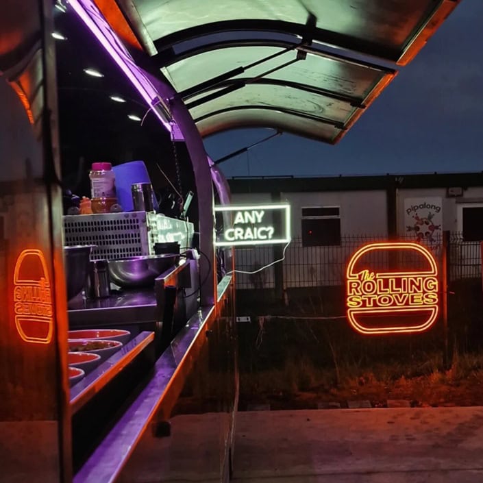 led neon sign for burger food truck